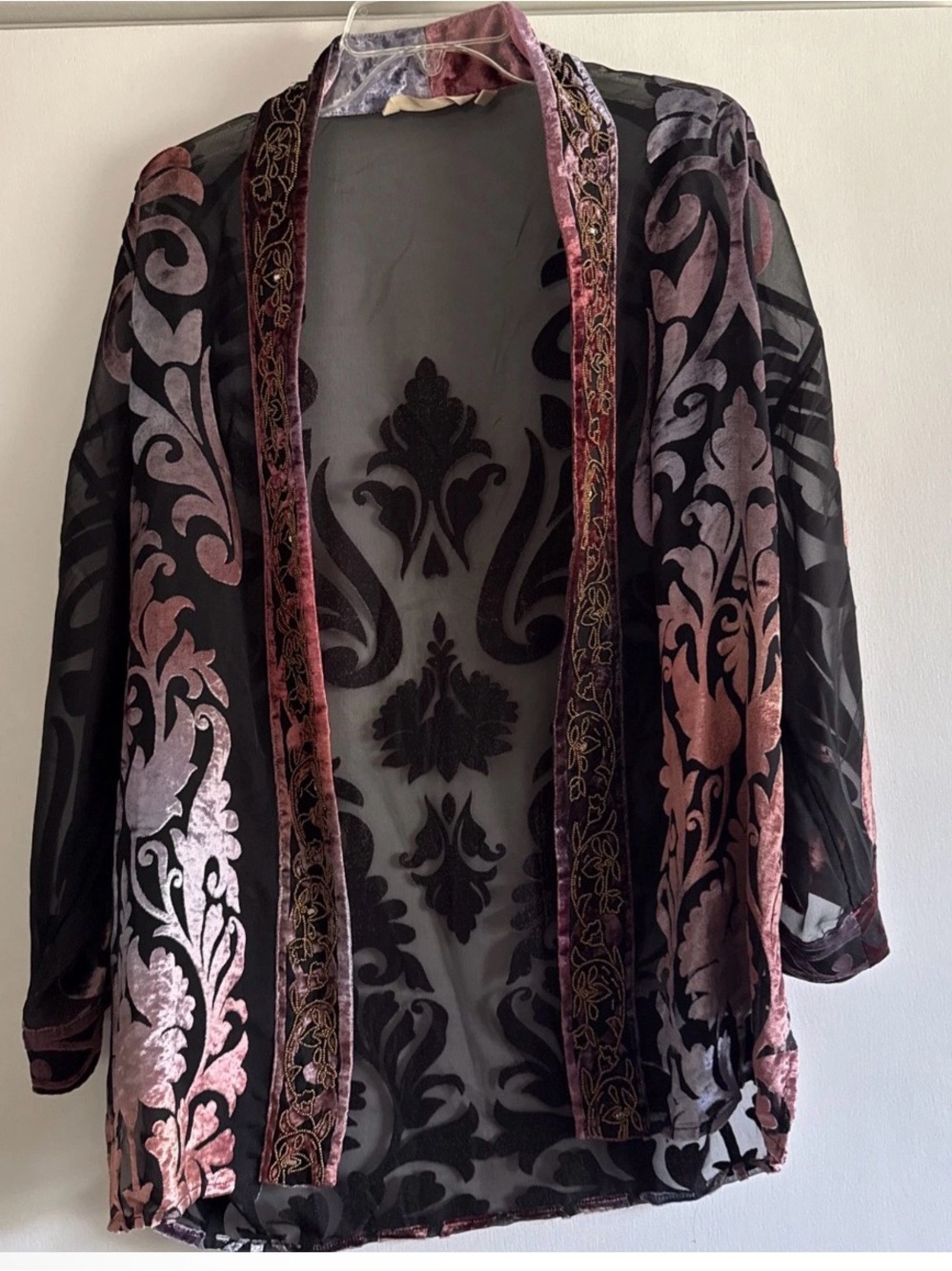 Soft Surroundings Velvet  Kimono Jacket Topper Boho Floral Multi L/XL